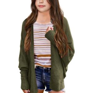 imageImily Bela Girls Cardigans Kids Casual Batwing Sleeve Open Front Knitted SweaterArmy Green
