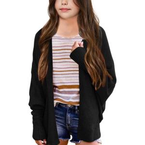 imageImily Bela Girls Cardigans Kids Casual Batwing Sleeve Open Front Knitted SweaterBlack