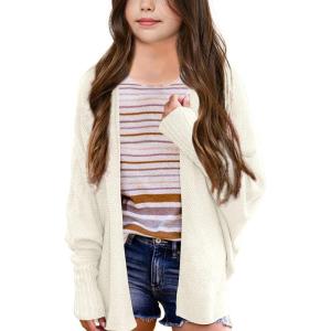 imageImily Bela Girls Cardigans Kids Casual Batwing Sleeve Open Front Knitted SweaterCream White