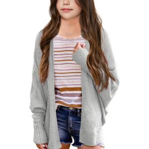 imageImily Bela Girls Cardigans Kids Casual Batwing Sleeve Open Front Knitted SweaterGrey
