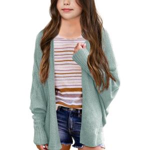 imageImily Bela Girls Cardigans Kids Casual Batwing Sleeve Open Front Knitted SweaterMint Green