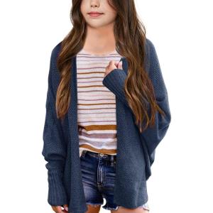 imageImily Bela Girls Cardigans Kids Casual Batwing Sleeve Open Front Knitted SweaterNavy Blue