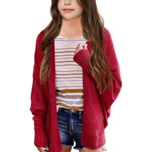 imageImily Bela Girls Cardigans Kids Casual Batwing Sleeve Open Front Knitted SweaterRed