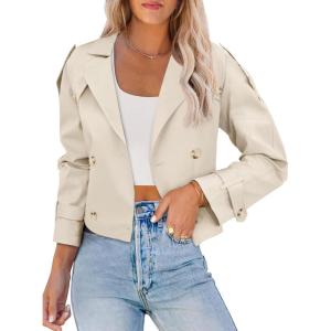 imageImily Bela Womens Lapel Trench Coat Double Breasted Cropped Jacket Casual Outwear with BeltBeige