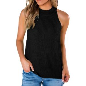 imageImily Bela Womens Summer Halter Tank Tops Sleeveless Casual Racerback Loose Shirts Knit Cami Sweater VestBlack