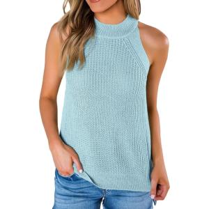 imageImily Bela Womens Summer Halter Tank Tops Sleeveless Casual Racerback Loose Shirts Knit Cami Sweater VestBlue