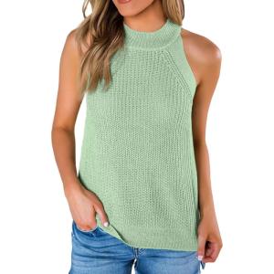 imageImily Bela Womens Summer Halter Tank Tops Sleeveless Casual Racerback Loose Shirts Knit Cami Sweater VestGreen
