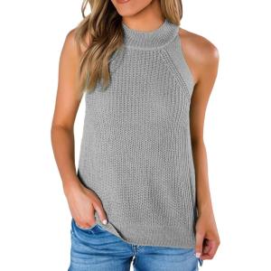 imageImily Bela Womens Summer Halter Tank Tops Sleeveless Casual Racerback Loose Shirts Knit Cami Sweater VestGrey