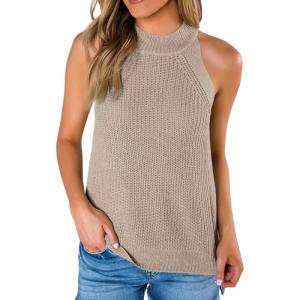 imageImily Bela Womens Summer Halter Tank Tops Sleeveless Casual Racerback Loose Shirts Knit Cami Sweater VestKhaki