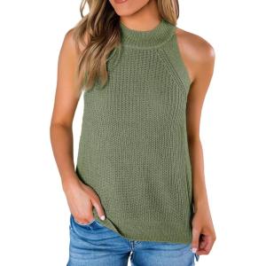 imageImily Bela Womens Summer Halter Tank Tops Sleeveless Casual Racerback Loose Shirts Knit Cami Sweater VestOlive Green