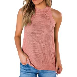 imageImily Bela Womens Summer Halter Tank Tops Sleeveless Casual Racerback Loose Shirts Knit Cami Sweater VestPink