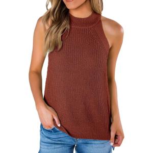 imageImily Bela Womens Summer Halter Tank Tops Sleeveless Casual Racerback Loose Shirts Knit Cami Sweater VestRust