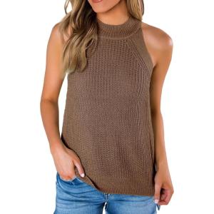 imageImily Bela Womens Summer Halter Tank Tops Sleeveless Casual Racerback Loose Shirts Knit Cami Sweater VestXcoffee