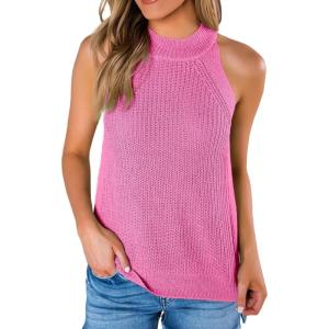 imageImily Bela Womens Summer Halter Tank Tops Sleeveless Casual Racerback Loose Shirts Knit Cami Sweater VestXpink