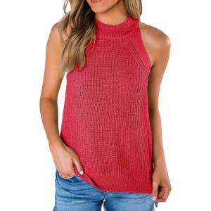 imageImily Bela Womens Summer Halter Tank Tops Sleeveless Casual Racerback Loose Shirts Knit Cami Sweater VestXred