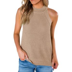 imageImily Bela Womens Summer Halter Tank Tops Sleeveless Casual Racerback Loose Shirts Knit Cami Sweater VestYellowish Brown