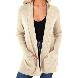imageimesrun Womens Open Front Cardigans Casual Long Sleeve Classic Knit Sweater Outerwear with PocketsAapricot