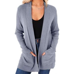 imageimesrun Womens Open Front Cardigans Casual Long Sleeve Classic Knit Sweater Outerwear with PocketsAblue