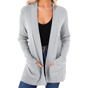 imageimesrun Womens Open Front Cardigans Casual Long Sleeve Classic Knit Sweater Outerwear with PocketsAgrey