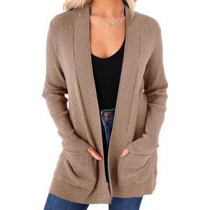 imageimesrun Womens Open Front Cardigans Casual Long Sleeve Classic Knit Sweater Outerwear with PocketsAkhaki