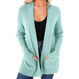 imageimesrun Womens Open Front Cardigans Casual Long Sleeve Classic Knit Sweater Outerwear with PocketsAmint Green