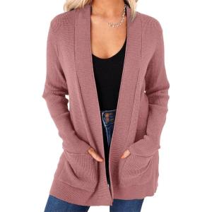 imageimesrun Womens Open Front Cardigans Casual Long Sleeve Classic Knit Sweater Outerwear with PocketsApink
