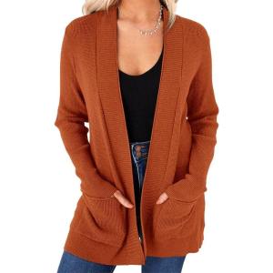 imageimesrun Womens Open Front Cardigans Casual Long Sleeve Classic Knit Sweater Outerwear with PocketsBrick Red