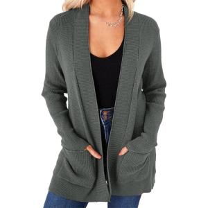 imageimesrun Womens Open Front Cardigans Casual Long Sleeve Classic Knit Sweater Outerwear with PocketsDeep Grey
