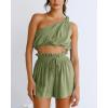 imageImily Bela Womens 2 Piece Outfits Linen Matching Sets Two Piece Crop Tops and Paper Bag Waist Shorts Sets 2025 Summer OutfitsArmy Green
