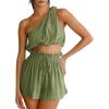 imageImily Bela Womens 2 Piece Outfits Linen Matching Sets Two Piece Crop Tops and Paper Bag Waist Shorts Sets 2025 Summer OutfitsArmy Green
