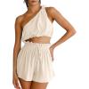 imageImily Bela Womens 2 Piece Outfits Linen Matching Sets Two Piece Crop Tops and Paper Bag Waist Shorts Sets 2025 Summer OutfitsBeige