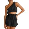 imageImily Bela Womens 2 Piece Outfits Linen Matching Sets Two Piece Crop Tops and Paper Bag Waist Shorts Sets 2025 Summer OutfitsBlack