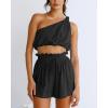 imageImily Bela Womens 2 Piece Outfits Linen Matching Sets Two Piece Crop Tops and Paper Bag Waist Shorts Sets 2025 Summer OutfitsBlack