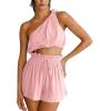 imageImily Bela Womens 2 Piece Outfits Linen Matching Sets Two Piece Crop Tops and Paper Bag Waist Shorts Sets 2025 Summer OutfitsLight Pink