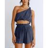 imageImily Bela Womens 2 Piece Outfits Linen Matching Sets Two Piece Crop Tops and Paper Bag Waist Shorts Sets 2025 Summer OutfitsNavy Blue