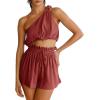 imageImily Bela Womens 2 Piece Outfits Linen Matching Sets Two Piece Crop Tops and Paper Bag Waist Shorts Sets 2025 Summer OutfitsWine Red