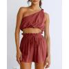 imageImily Bela Womens 2 Piece Outfits Linen Matching Sets Two Piece Crop Tops and Paper Bag Waist Shorts Sets 2025 Summer OutfitsWine Red