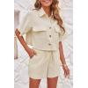 imageImily Bela Womens 2 Piece Outfits Sets Summer Button Down Shirts and Shorts Pajama Sets Casual Loungewear with PocketsBeige