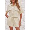 imageImily Bela Womens 2 Piece Outfits Sets Summer Button Down Shirts and Shorts Pajama Sets Casual Loungewear with PocketsBeige