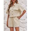 imageImily Bela Womens 2 Piece Outfits Sets Summer Button Down Shirts and Shorts Pajama Sets Casual Loungewear with PocketsBeige