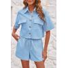 imageImily Bela Womens 2 Piece Outfits Sets Summer Button Down Shirts and Shorts Pajama Sets Casual Loungewear with PocketsLight Blue