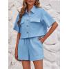 imageImily Bela Womens 2 Piece Outfits Sets Summer Button Down Shirts and Shorts Pajama Sets Casual Loungewear with PocketsLight Blue