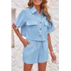 imageImily Bela Womens 2 Piece Outfits Sets Summer Button Down Shirts and Shorts Pajama Sets Casual Loungewear with PocketsLight Blue
