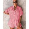 imageImily Bela Womens 2 Piece Outfits Sets Summer Button Down Shirts and Shorts Pajama Sets Casual Loungewear with PocketsPink