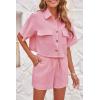 imageImily Bela Womens 2 Piece Outfits Sets Summer Button Down Shirts and Shorts Pajama Sets Casual Loungewear with PocketsPink
