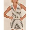 imageImily Bela Womens 2 Piece Outfits Summer Striped Casual Lounge Sets Knit Sleeveless V Neck Tops Short SetsApricot