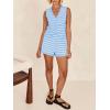 imageImily Bela Womens 2 Piece Outfits Summer Striped Casual Lounge Sets Knit Sleeveless V Neck Tops Short SetsLight Blue