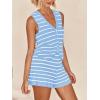 imageImily Bela Womens 2 Piece Outfits Summer Striped Casual Lounge Sets Knit Sleeveless V Neck Tops Short SetsLight Blue
