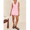 imageImily Bela Womens 2 Piece Outfits Summer Striped Casual Lounge Sets Knit Sleeveless V Neck Tops Short SetsPink