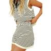 imageImily Bela Womens 2 Piece Outfits Sweater Sets Striped Knit Sleeveless Pullover Top Shorts Lounge SetOffwhite